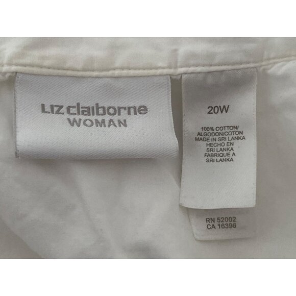 Liz Claiborne Blouse White LS Button Front Tuxedo Top Women 20W Plus - Picture 9 of 9